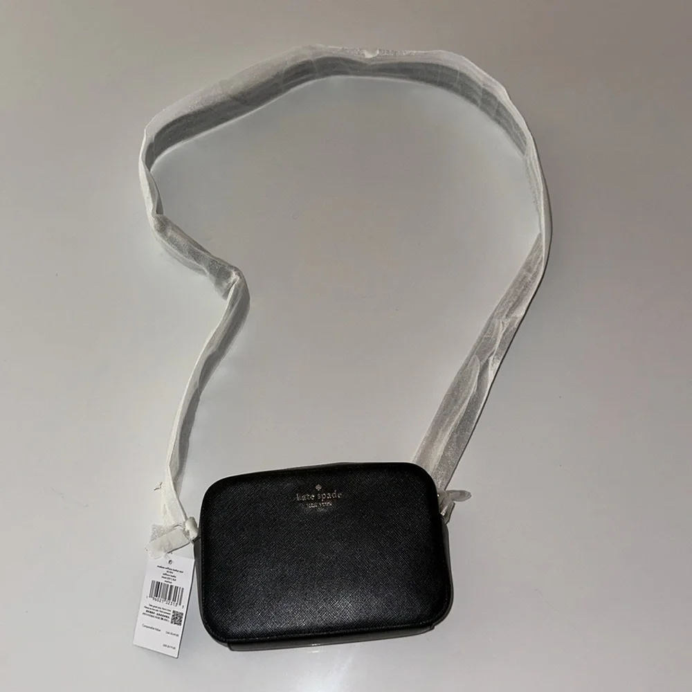 KATE SPADE *Madison* black leather camera rectangle crossbody mini bag purse